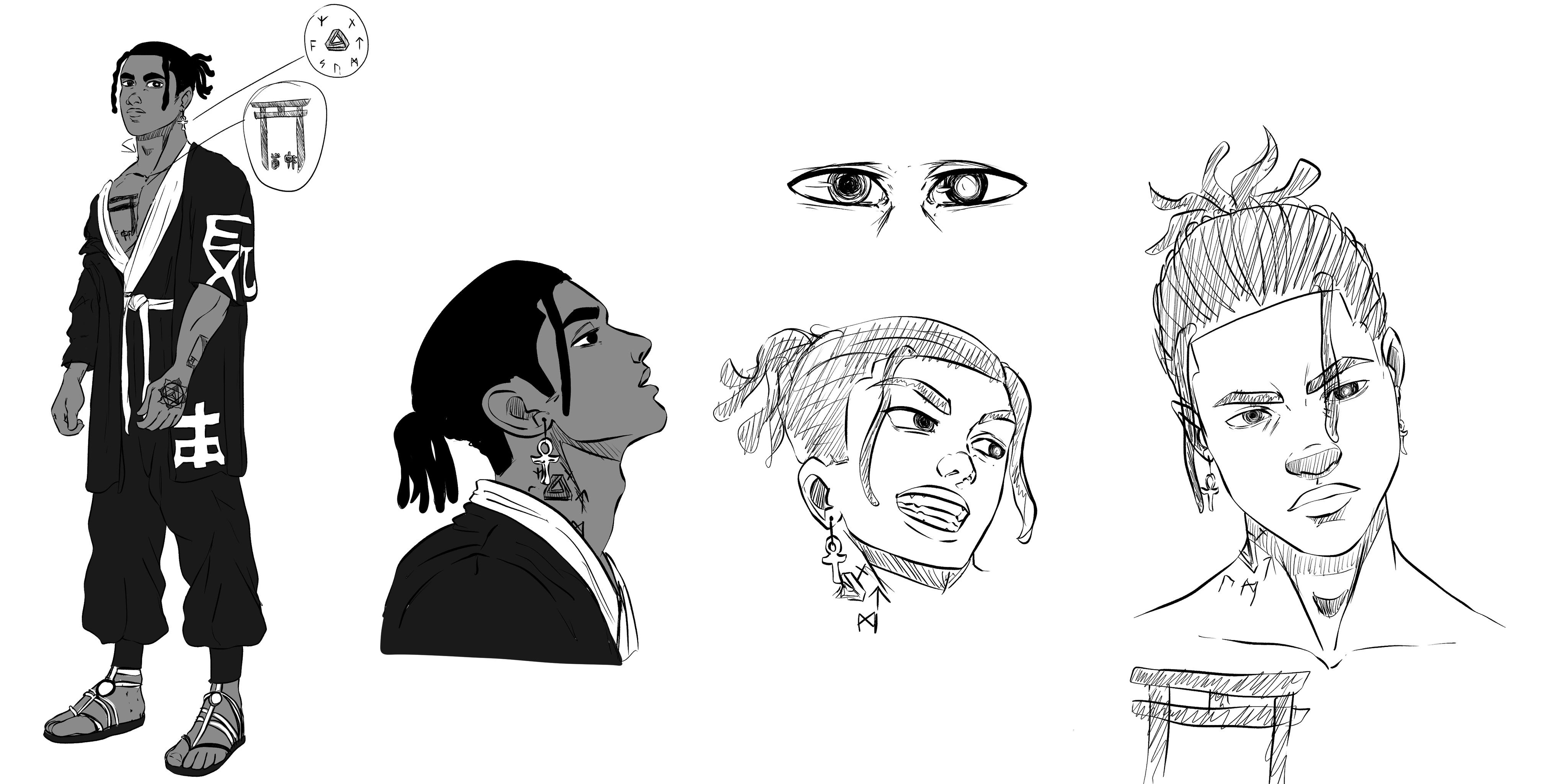 Feuille de character design de Ishiki Jin.